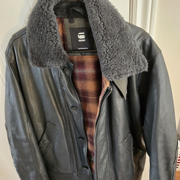 G-Star Other - G-Star Black Leather Jacket with Gray Shearling Collar